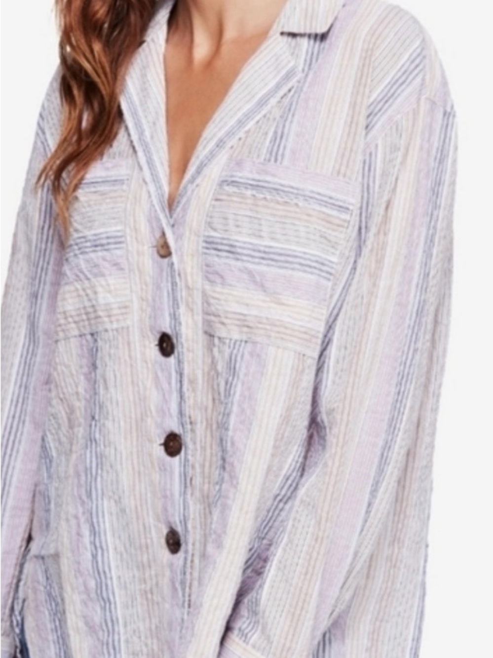 Free People High Tide Striped Oversized Button Down Top Medium